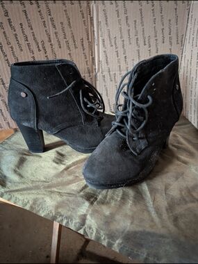 Black Lace-Up Suede Ankle Boots - Women